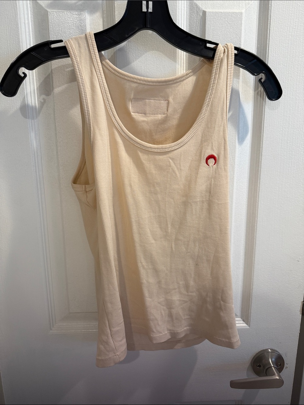 Marine Serre Cream Ribbed Tank with Red Crescent Logo